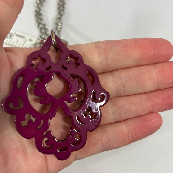 Silver Chain and Deep Fuchsia /Red/Wine Resin Pendant 12 - 22 inches long - Picture 7 of 7